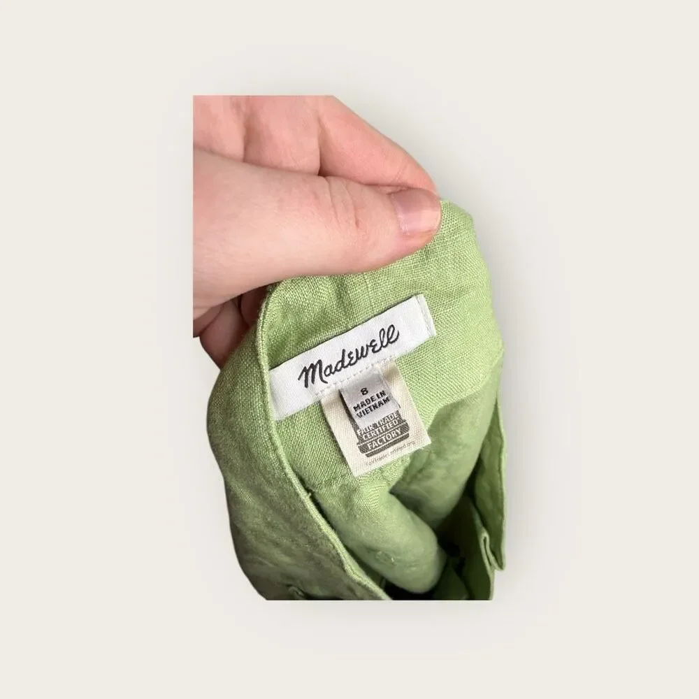 Madewell 100% Linen Green Pintuck‎ Shorts Size 8